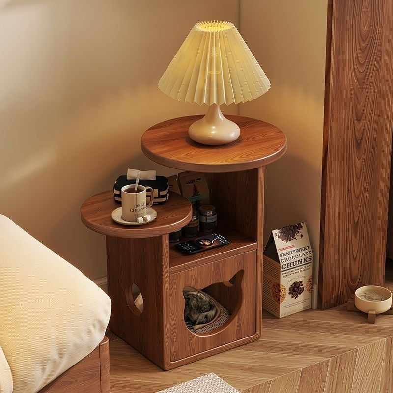 Modern Round Cat Bed with Pine Wood Nightstand - 3-Tier Bedroom Design-Orizon Depot