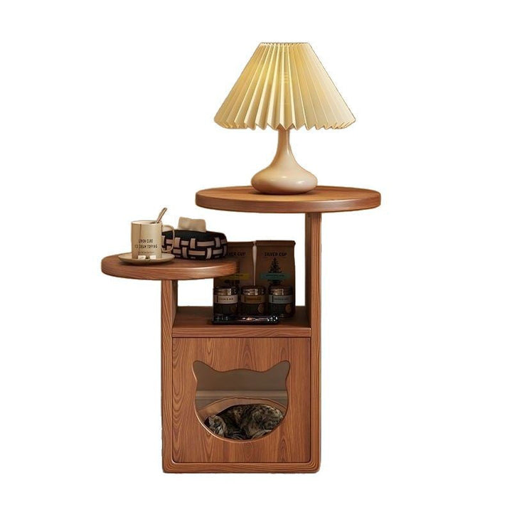 Modern Round Cat Bed with Pine Wood Nightstand - 3-Tier Bedroom Design-Orizon Depot
