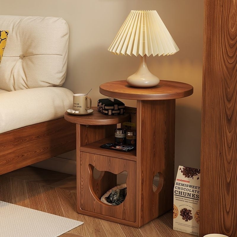 Modern Round Cat Bed with Pine Wood Nightstand - 3-Tier Bedroom Design-Orizon Depot