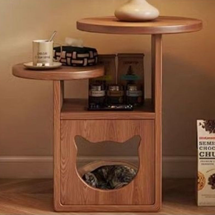 Modern Round Cat Bed with Pine Wood Nightstand - 3-Tier Bedroom Design-Orizon Depot