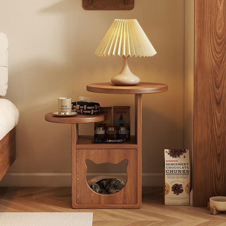 Modern Round Cat Bed with Pine Wood Nightstand - 3-Tier Bedroom Design-Orizon Depot