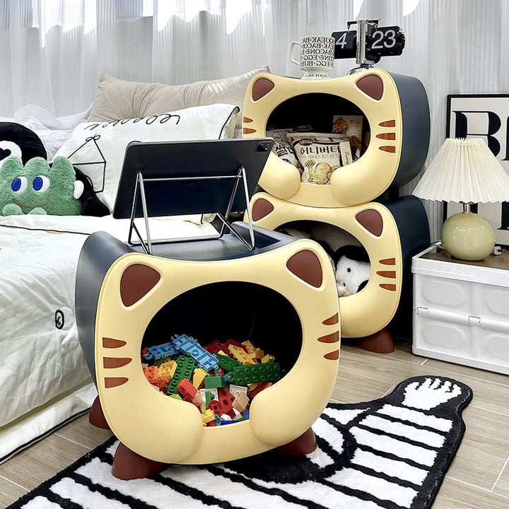 Modern Cartoon Cat Nightstand with Storage for Kids' Bedroom-Orizon Depot