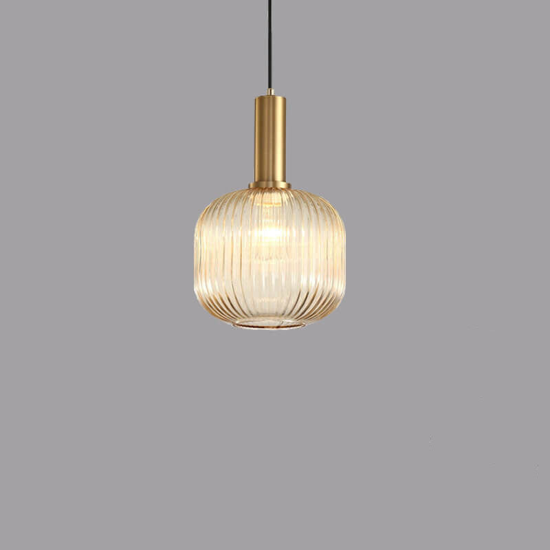 Modern Minimalist Striped Glass Lantern 1-Light Hanging Lamp-Orizon Depot