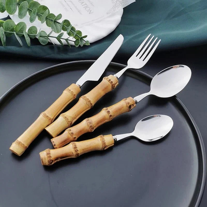 Bamboo Handle Stainless Steel Cutlery Set for Elegant Dining-Orizon Depot
