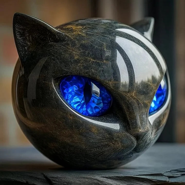 Black Cat Head Sculpture with Hypnotic Eyes – Noir Design-Orizon Depot
