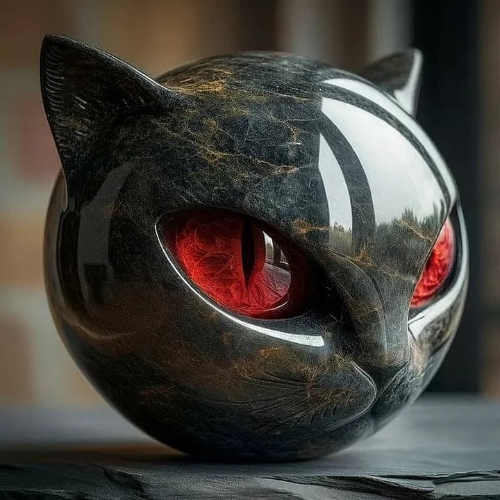 Black Cat Head Sculpture with Hypnotic Eyes – Noir Design-Orizon Depot