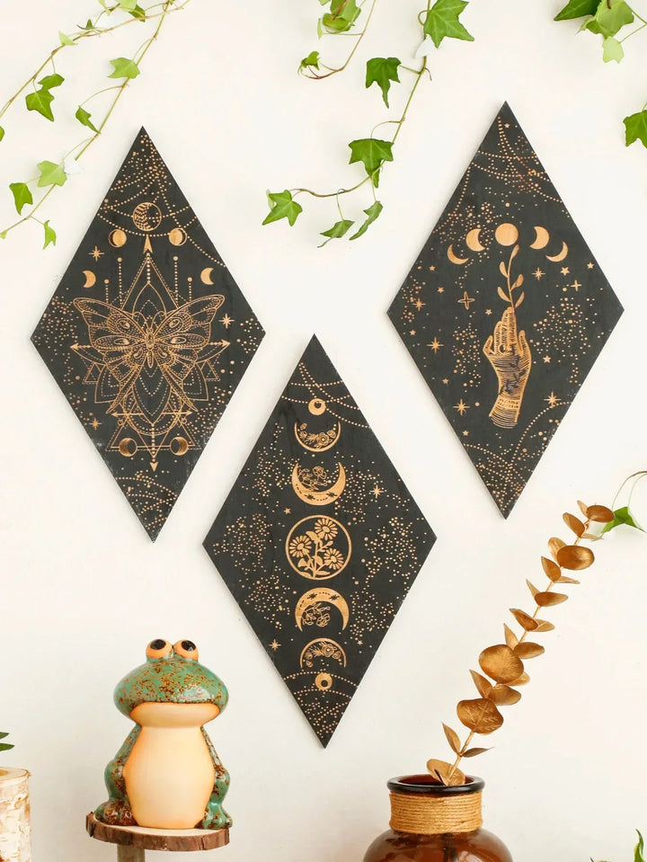 Black Moon Phases Wooden Wall Art - Boho Home Decor Tapestry Gift-Orizon Depot