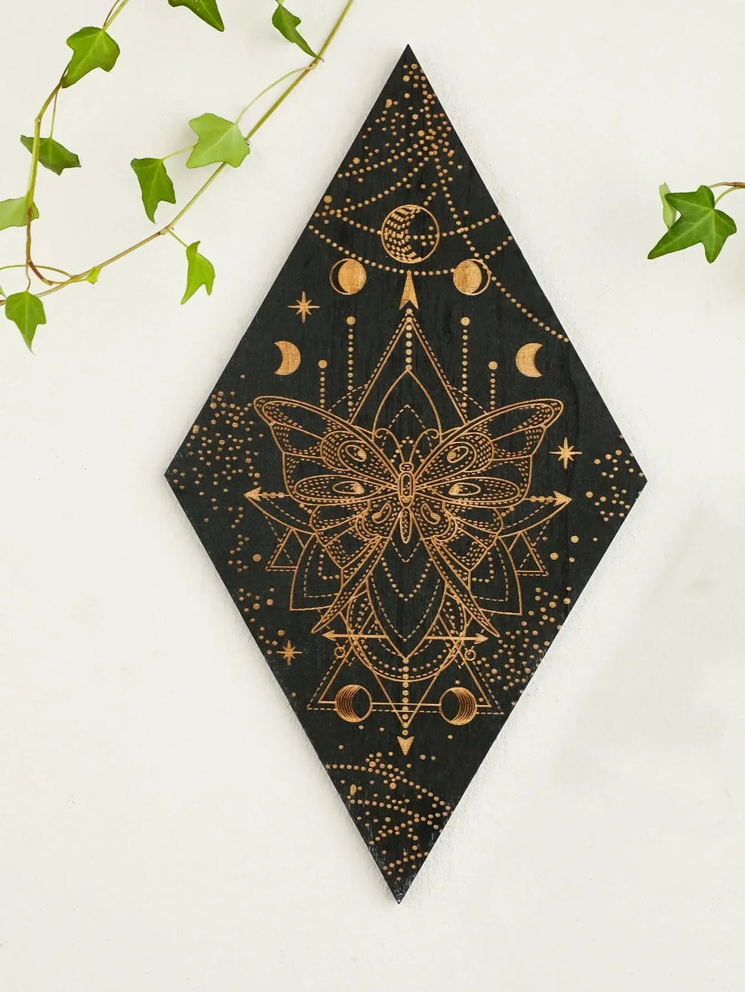 Black Moon Phases Wooden Wall Art - Boho Home Decor Tapestry Gift-Orizon Depot