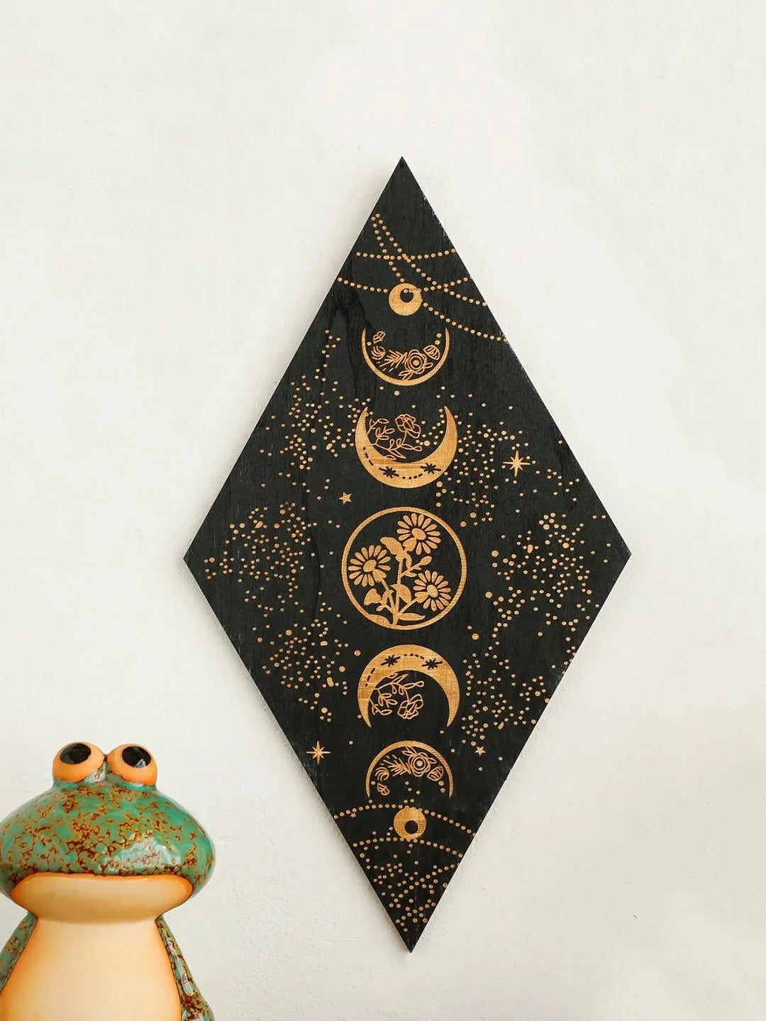 Black Moon Phases Wooden Wall Art - Boho Home Decor Tapestry Gift-Orizon Depot