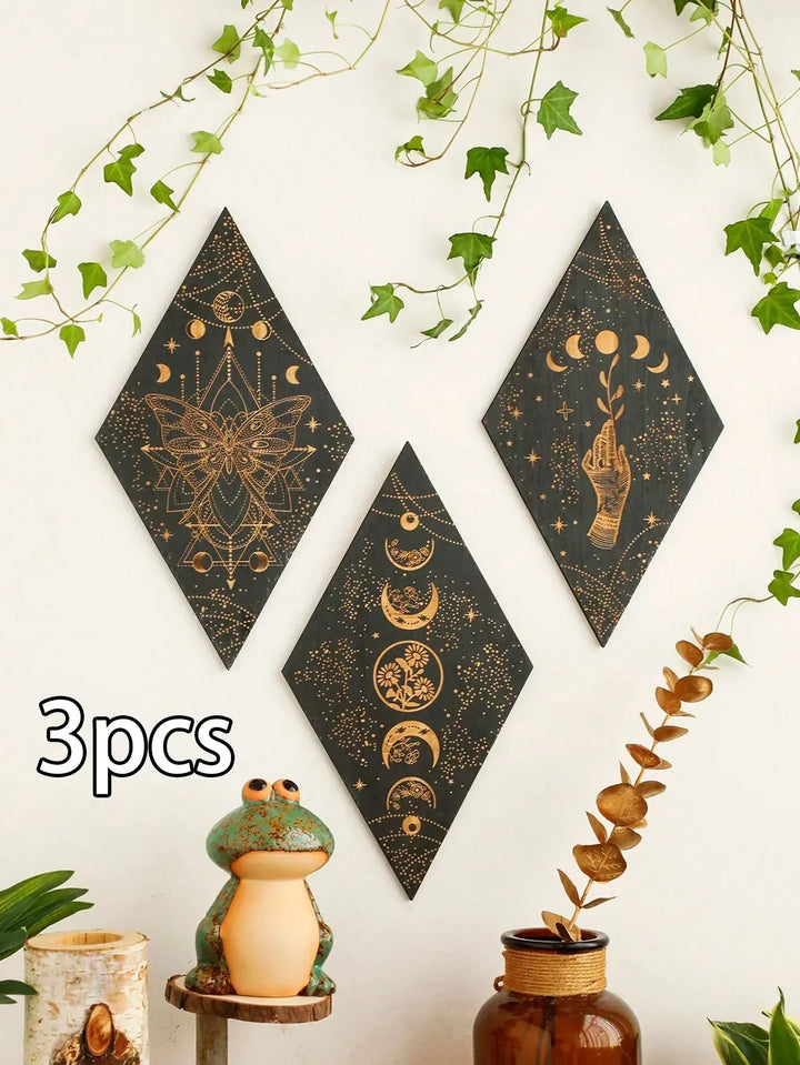 Black Moon Phases Wooden Wall Art - Boho Home Decor Tapestry Gift-Orizon Depot