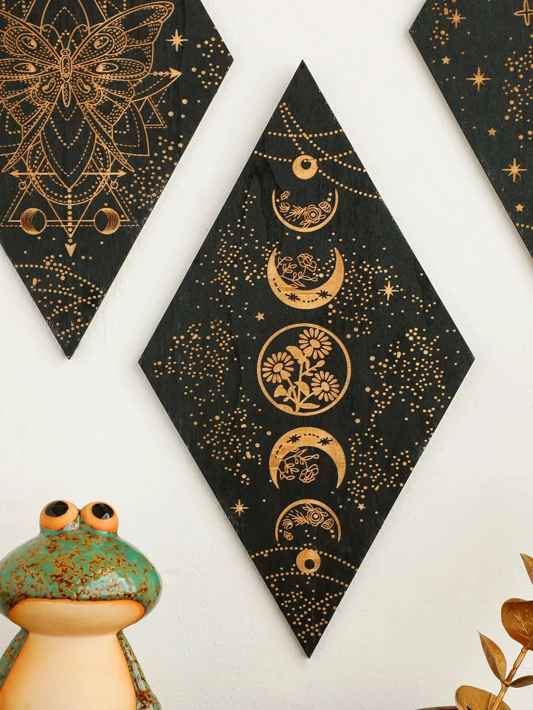 Black Moon Phases Wooden Wall Art - Boho Home Decor Tapestry Gift-Orizon Depot