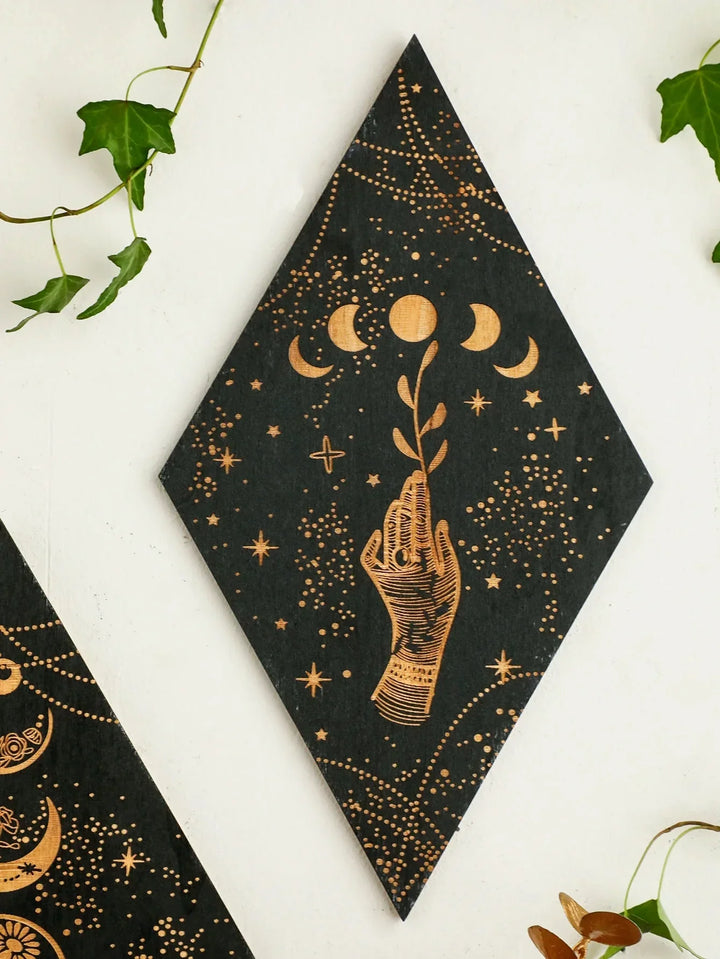 Black Moon Phases Wooden Wall Art - Boho Home Decor Tapestry Gift-Orizon Depot
