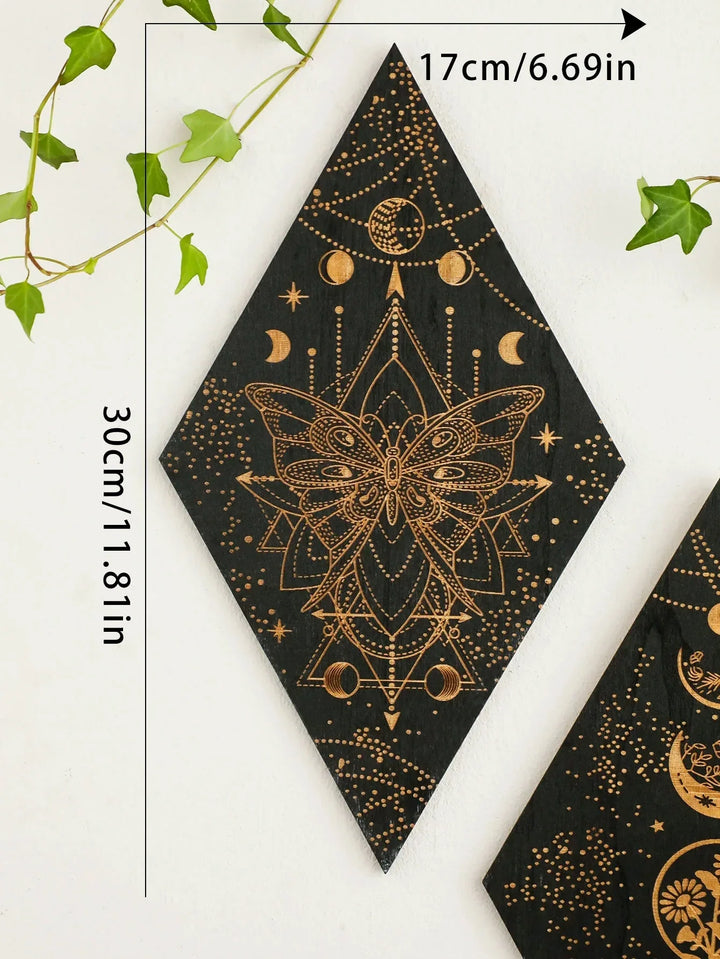 Black Moon Phases Wooden Wall Art - Boho Home Decor Tapestry Gift-Orizon Depot