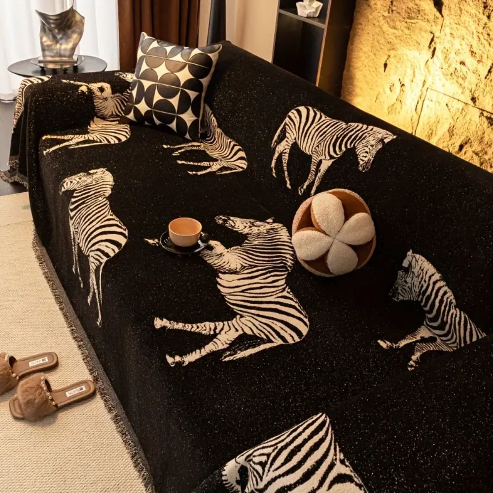 Black Stride Zebra Sofa Cover – Stylish Protection for Your Furniture-Orizon Depot