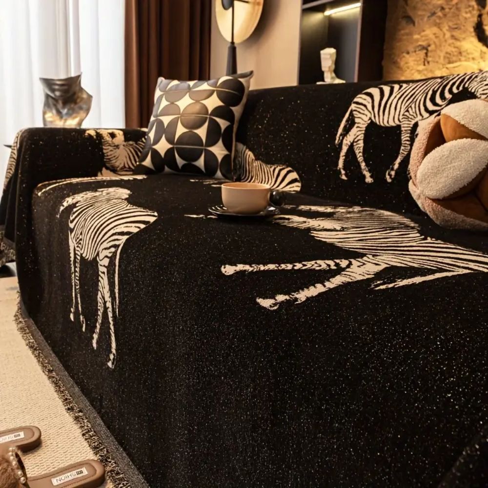 Black Stride Zebra Sofa Cover – Stylish Protection for Your Furniture-Orizon Depot