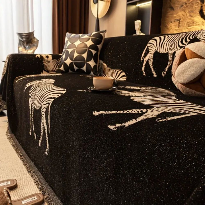 Black Stride Zebra Sofa Cover – Stylish Protection for Your Furniture-Orizon Depot