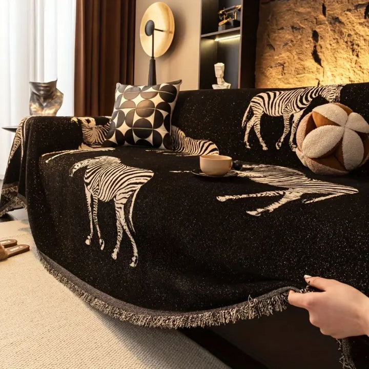 Black Stride Zebra Sofa Cover – Stylish Protection for Your Furniture-Orizon Depot