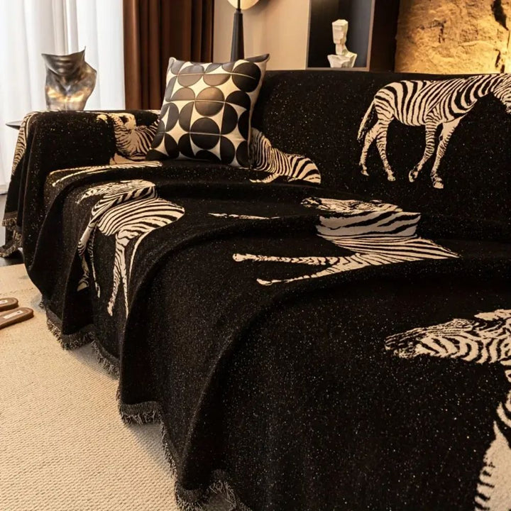 Black Stride Zebra Sofa Cover – Stylish Protection for Your Furniture-Orizon Depot