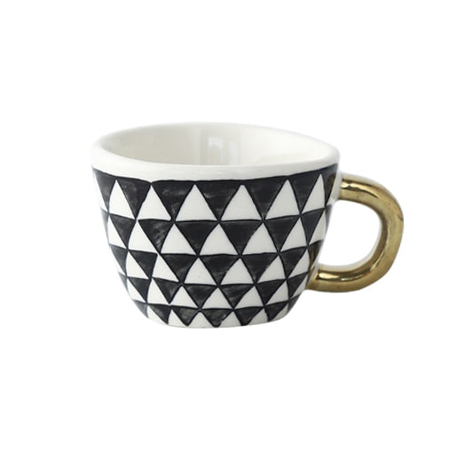 Geometric Pattern Cup with Gold Handle - Stylish Drinkware-Orizon Depot