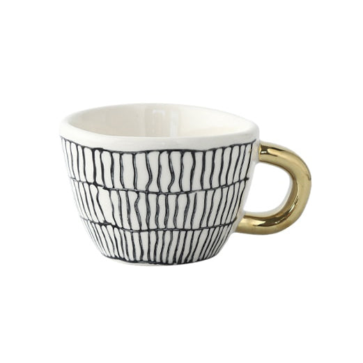 Geometric Pattern Cup with Gold Handle - Stylish Drinkware-Orizon Depot