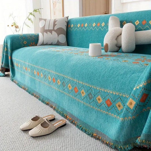 Bohemian Tassel Cotton Blend Sofa Cover-Orizon Depot