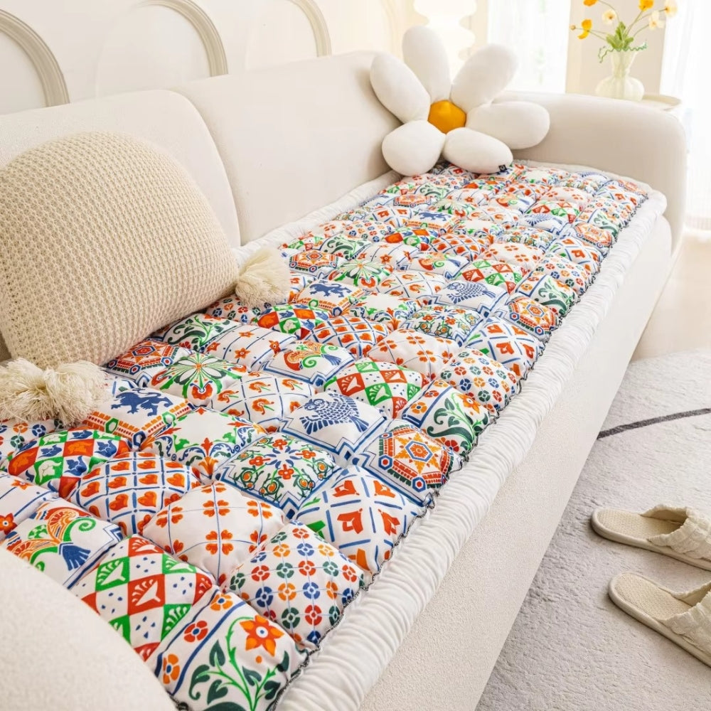 Bohemian Printed Quilted Sofa Cover for Stylish Home Decor-Orizon Depot