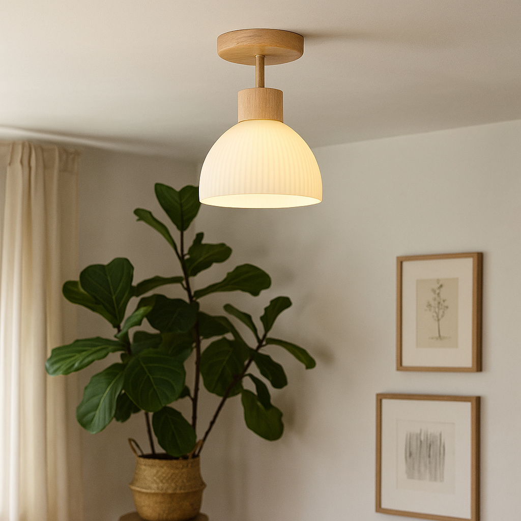 Natural Wood & Glass LED Ceiling Lamp for Modern Home Decor