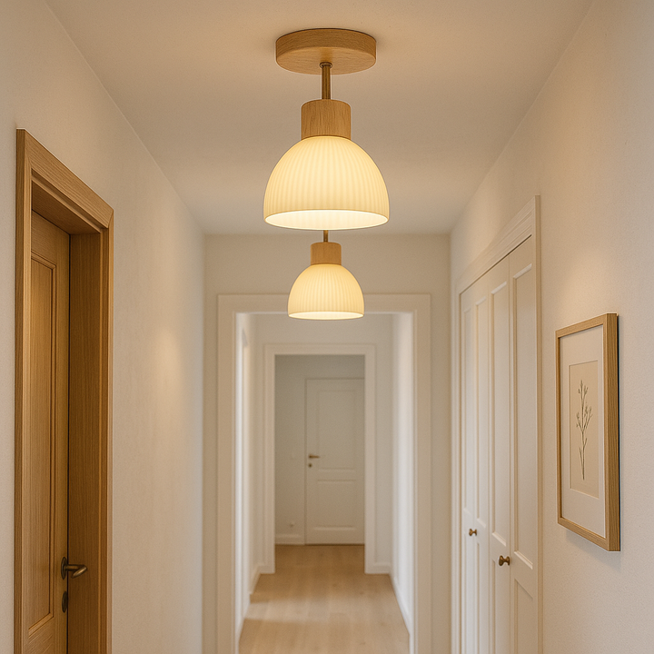 Natural Wood & Glass LED Ceiling Lamp for Modern Home Decor