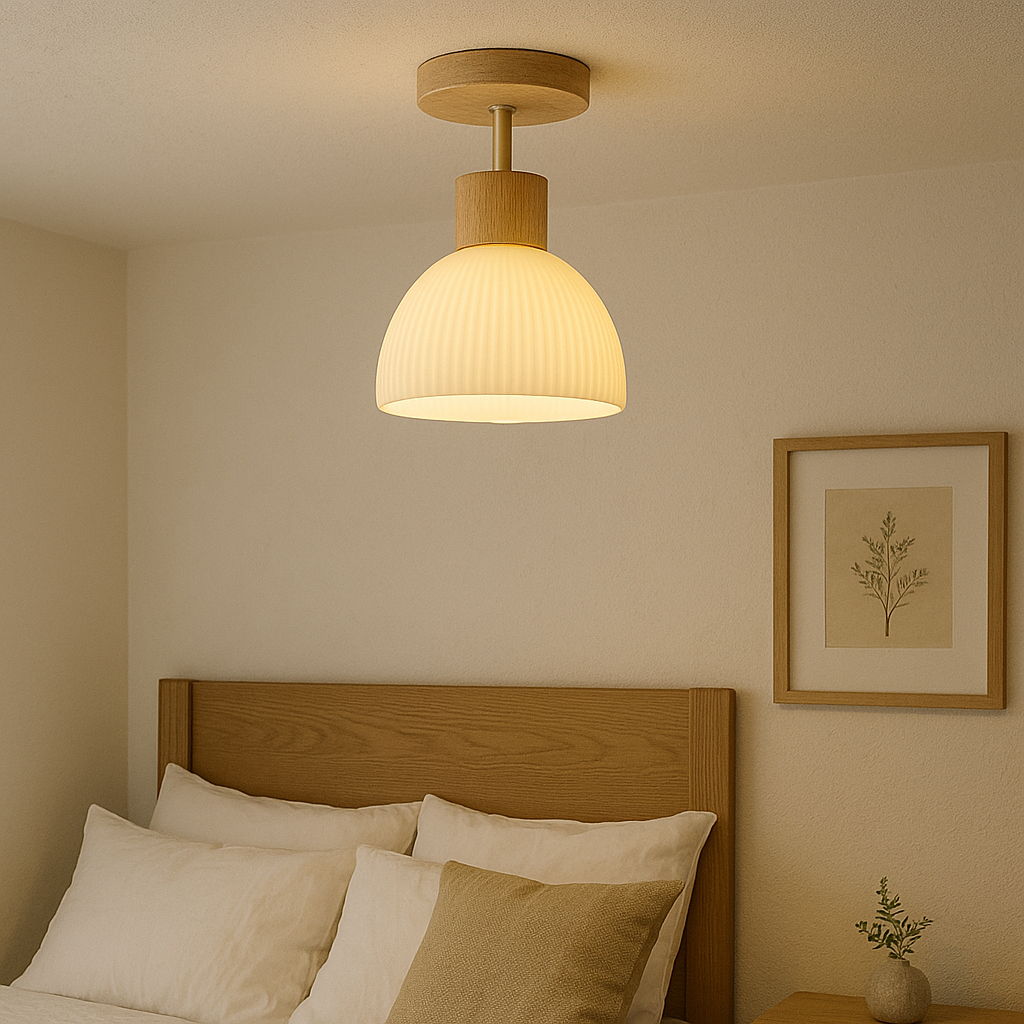 Natural Wood & Glass LED Ceiling Lamp for Modern Home Decor