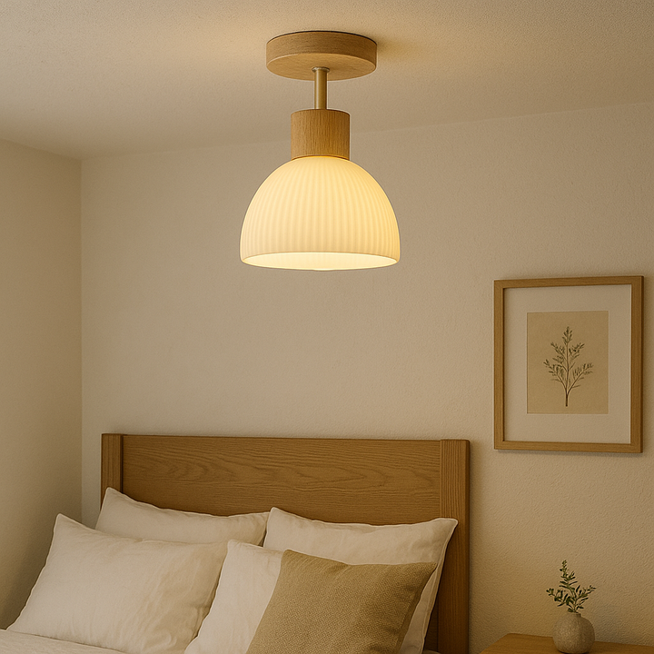 Natural Wood & Glass LED Ceiling Lamp for Modern Home Decor