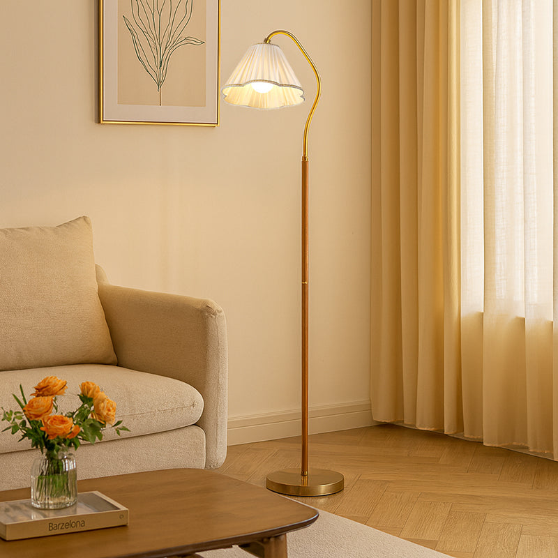 Japanese Vintage Flower Solid Wood Iron Fabric 1-Light Pedestal Floor Lamp-Orizon Depot