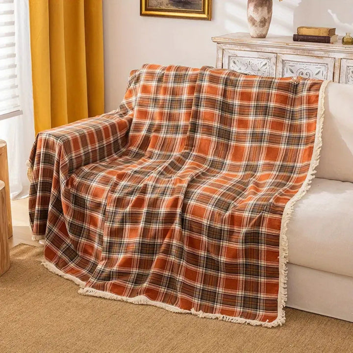 Autumn Chestnut Plaid Sofa Cover for Stylish Home Decor-Orizon Depot