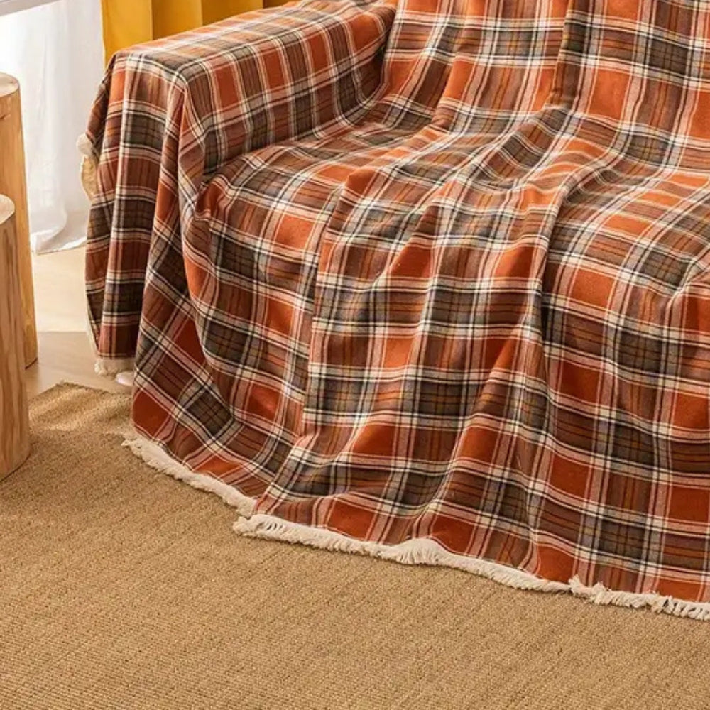 Autumn Chestnut Plaid Sofa Cover for Stylish Home Decor-Orizon Depot