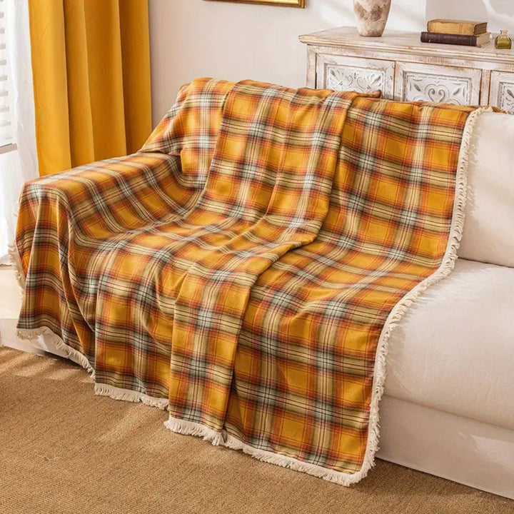 Autumn Chestnut Plaid Sofa Cover for Stylish Home Decor-Orizon Depot