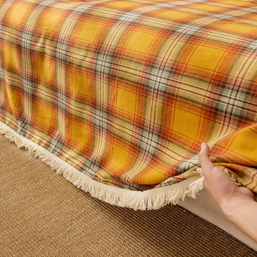 Autumn Chestnut Plaid Sofa Cover for Stylish Home Decor-Orizon Depot
