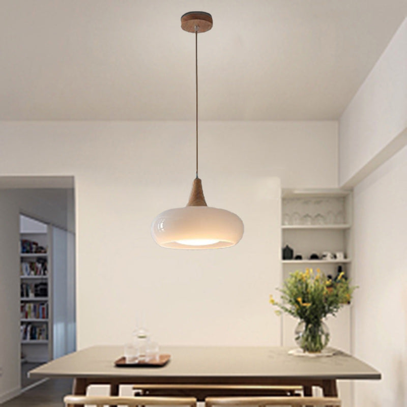Contemporary Nordic Cream Persimmon Wood Glass 1-Light Pendant Lamp-Orizon Depot