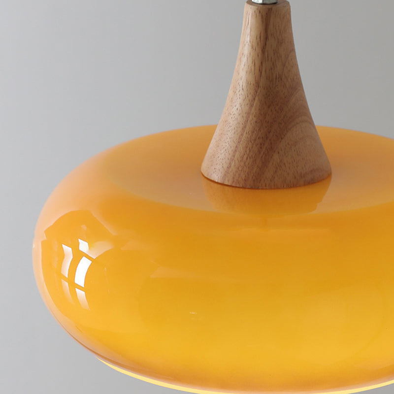 Contemporary Nordic Cream Persimmon Wood Glass 1-Light Pendant Lamp-Orizon Depot