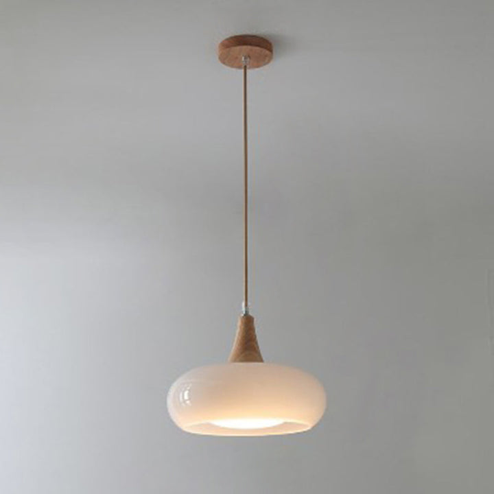 Contemporary Nordic Cream Persimmon Wood Glass 1-Light Pendant Lamp-Orizon Depot