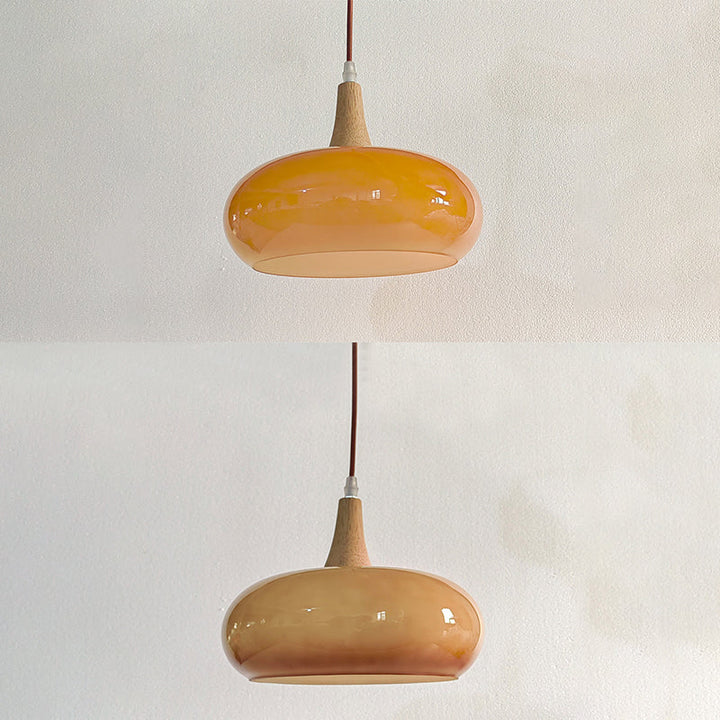 Contemporary Nordic Cream Persimmon Wood Glass 1-Light Pendant Lamp-Orizon Depot