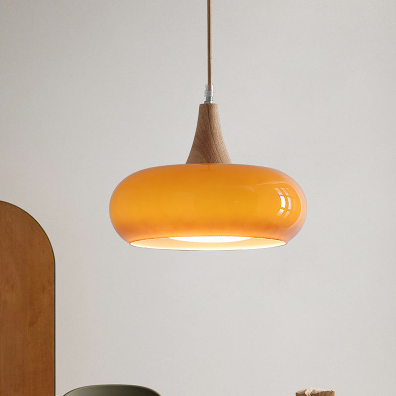 Contemporary Nordic Cream Persimmon Wood Glass 1-Light Pendant Lamp-Orizon Depot
