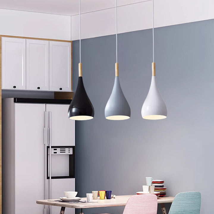 Contemporary Nordic Iron Wood Aluminum Gourd Water Drop 1-Light Hanging Lamp For Dining Room-Orizon Depot