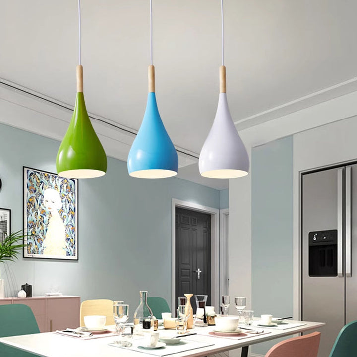 Contemporary Nordic Iron Wood Aluminum Gourd Water Drop 1-Light Hanging Lamp For Dining Room-Orizon Depot