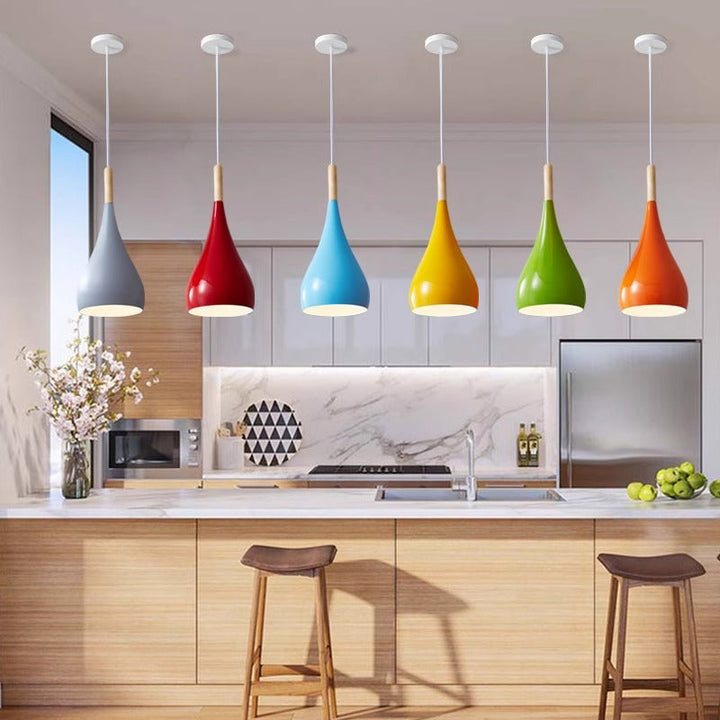 Contemporary Nordic Iron Wood Aluminum Gourd Water Drop 1-Light Hanging Lamp For Dining Room-Orizon Depot