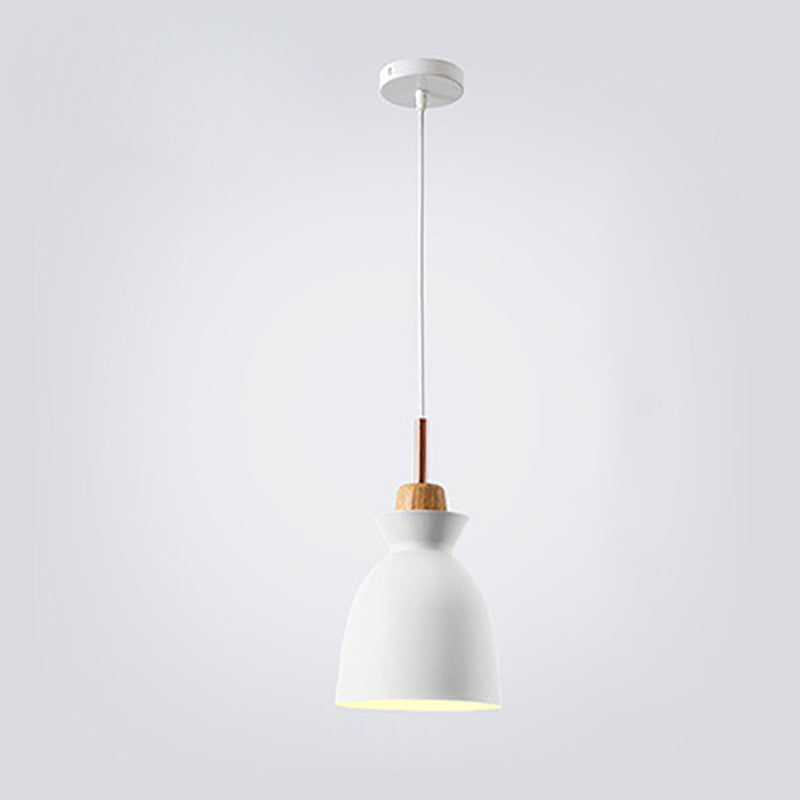 Contemporary Nordic Oak Wood Iron Bell Pendant Light-Orizon Depot