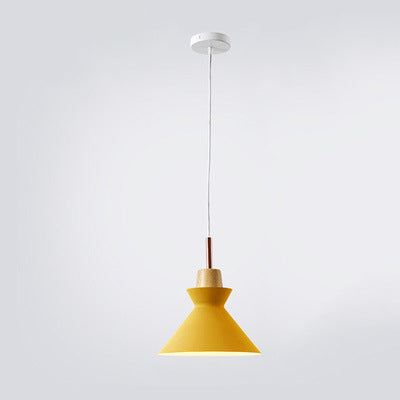 Contemporary Nordic Oak Wood Iron Bell Pendant Light-Orizon Depot