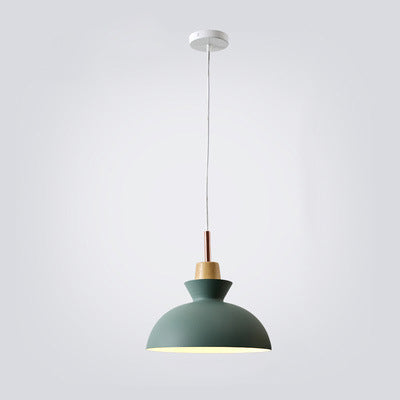 Contemporary Nordic Oak Wood Iron Bell Pendant Light-Orizon Depot
