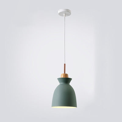 Contemporary Nordic Oak Wood Iron Bell Pendant Light-Orizon Depot