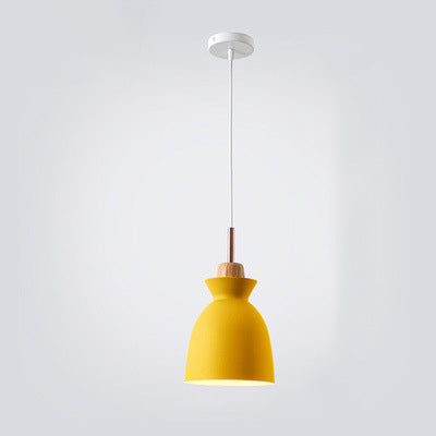 Contemporary Nordic Oak Wood Iron Bell Pendant Light-Orizon Depot