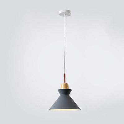Contemporary Nordic Oak Wood Iron Bell Pendant Light-Orizon Depot