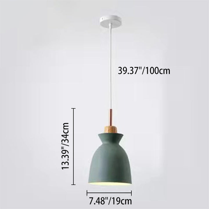 Contemporary Nordic Oak Wood Iron Bell Pendant Light-Orizon Depot